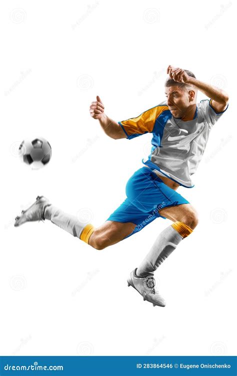 Football Soccer Player In Action Isolated White Background Stock Photo