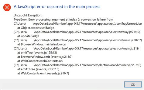 Javascript Error Occurred In The Main Process