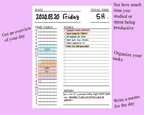 Daily Study Planner Printable Pdf Template 10 Minute Planner Etsy