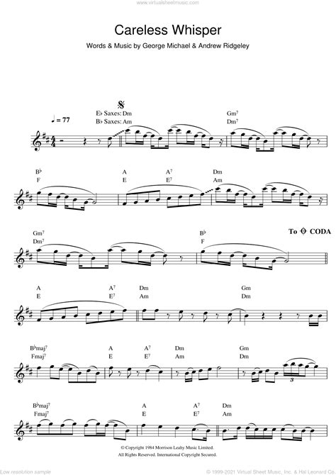 Michael Careless Whisper Sheet Music For Saxophone Solo Pdf