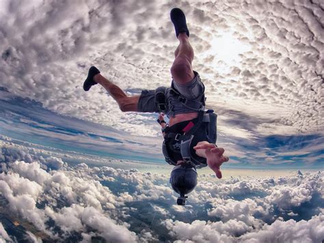 Skydive Fall Clouds Extreme Sports People Men Males Wind Landscapes