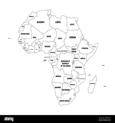 Political Map Of Arfica Continent Simple Black Wireframe Outline With