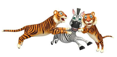 Tiger Hunting Zebra Stock Illustration Illustration Of Wildlife 70067289