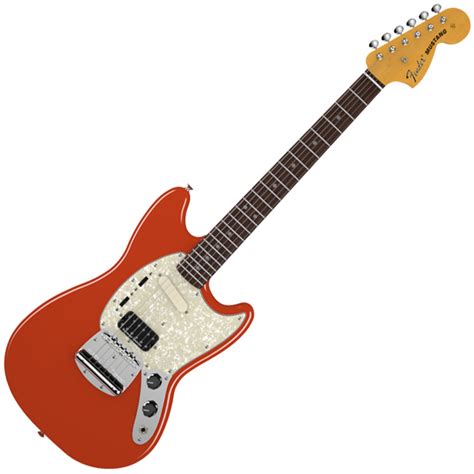 Here is for sale is a fender kurt cobain fiesta red mustang with a fitted tkl hardshell case and is based on kurt cobain's famous roseland ballroom fender mustang. DISC Fender Kurt Cobain Mustang, Fiesta Red | Gear4music
