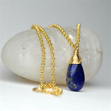 Genuine Lapis Lazuli Necklace 14k Gold Filled Blue Lapis Etsy