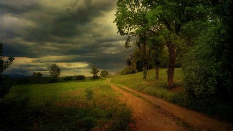 Summer Cloudy Road In The Forest Before The Rain Hd Wallpaper