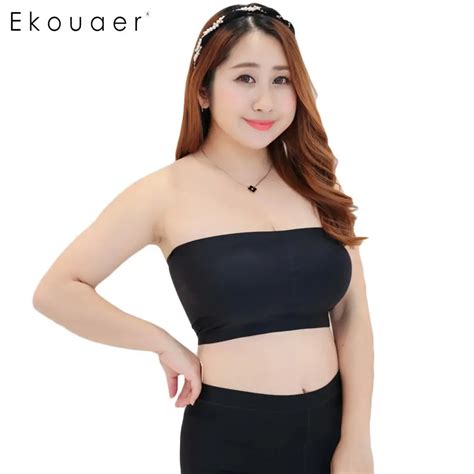 ekouaer plus size sexy strapless padded tube top brassiere bandeau bra strapless vest female
