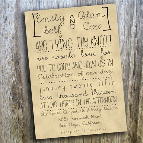 Printable Wedding Invitation Hand Drawn Rustic Casual Custom