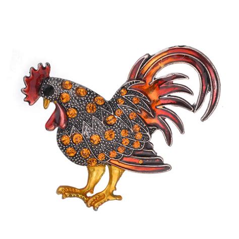 Enamel Brooch Pin Cock Badge Rhinestone Corsage Brooch Clothing Jewelry