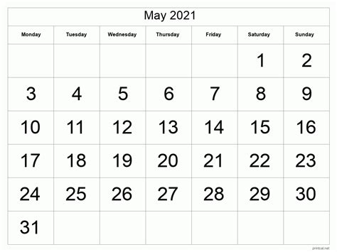 Printable May 2021 Calendar Free Printable Calendars