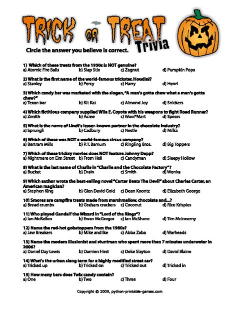 Halloween Trivia Printable Printable World Holiday