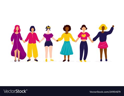 Interracial Group Women Holding Hands Royalty Free Vector