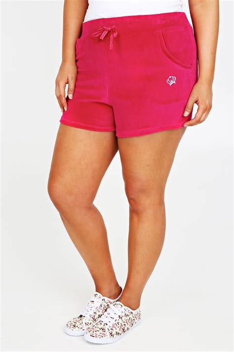 Hot Pink Velour Shorts With Silver Crown Detail Plus Size 14 16 18 20 22 24 26 28