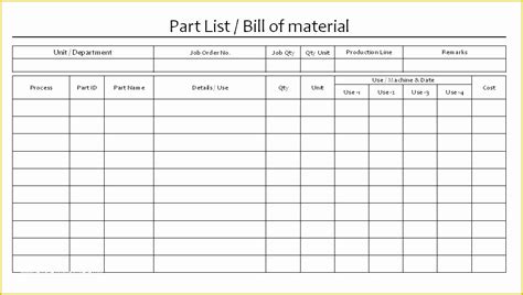 Bill Of Materials List Template