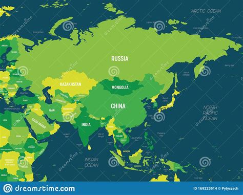 Asia Green Hue Colored On Dark Background High Detailed Political
