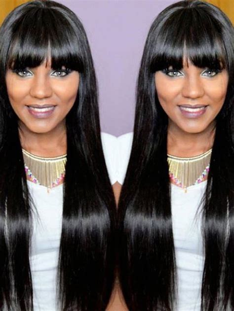 Stock Long Straight Human Hair Full Lace Wig With Bang Straight Sc037