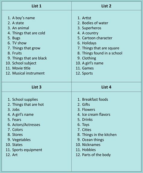 6 Best Images Of Scattergories Lists Printable Printable