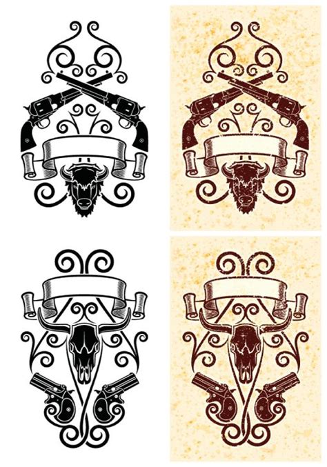 Four Banners With Skulls And Ribbons On Them