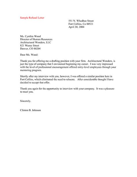 Examples Of Refusal Letters Letter Template