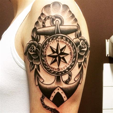 Compass And Anchor Arm Tattoo