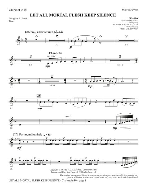 Let All Mortal Flesh Keep Silence Bb Clarinet Sheet Music Heather