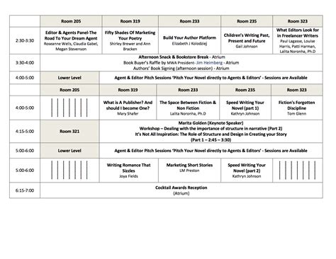 Schedule for the 2012 Maryland Writers Conference – Annapolis Chapter