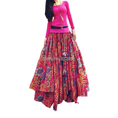 Top Sale Long Flowing Thick Cotton Multicolor Print Skirts Bohemia