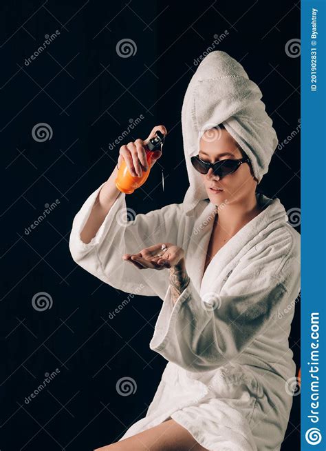 Skin Care Woman Applying Cream In Bath Towel After Spa Treatment Cosmetic Moisturizing Lotion