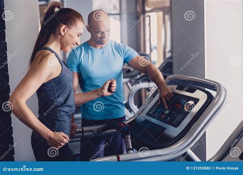 Personal Training With A Trainer On A Treadmill Stock Photo Image Of