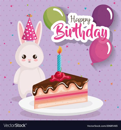 Happy Birthday Card With Rabbit Royalty Free Vector Image