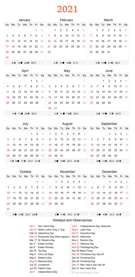 2021 Calendar With Holidays Printable And Free Download