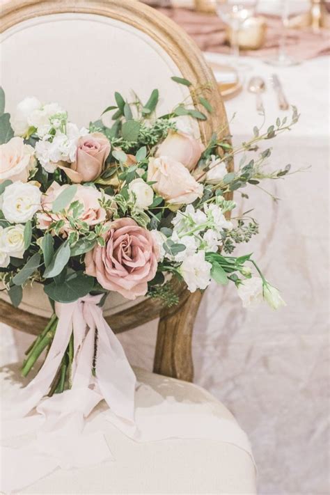 Loose And Airy Wedding Bouquet With Blush And Dusty Mauve Blooms And