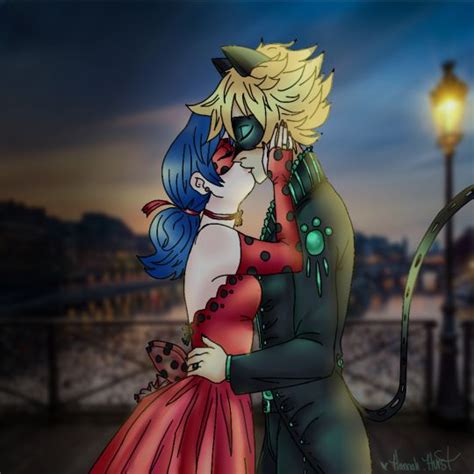 Ladybug And Cat Noir S Romantic Kiss In The Night From Miraculous