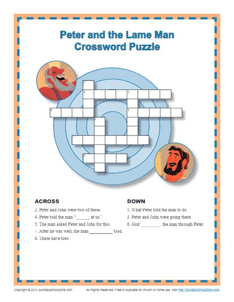 Peter And The Lame Man Crossword Puzzle Bible Activities Sunday