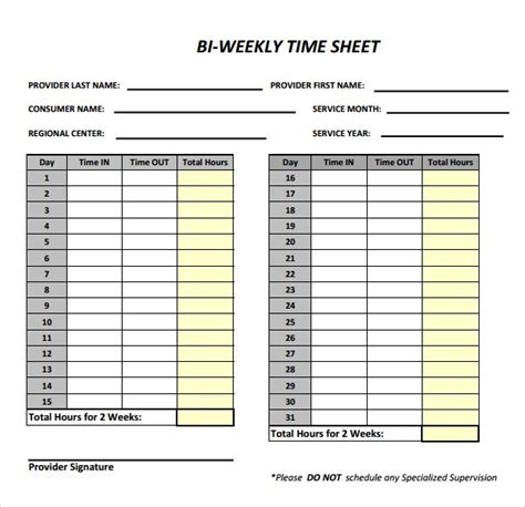 Free Printable Bi-weekly Time Cards