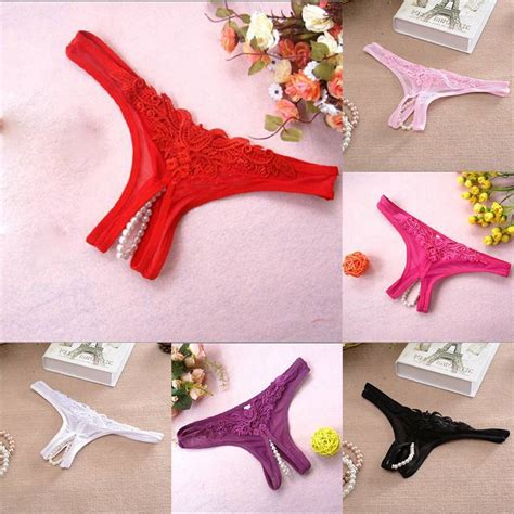 Underwear Pearl Sexy G String Crotchless Lace Night Panties Thongs Open Crotch Ebay