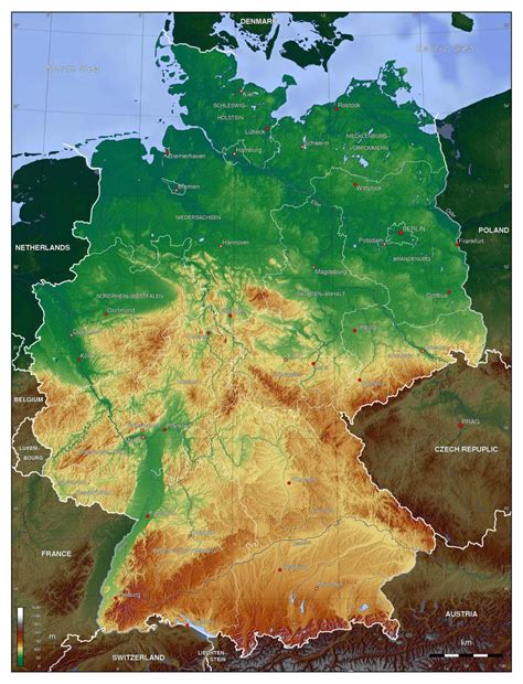The fifth largest country in europe, germany is home to a population of more than 82 million. Physical map of Germany - Germany elevation map (Western Europe - Europe)