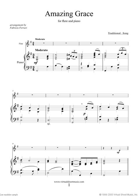 Free sheet music database for musicians. Amazing Grace sheet music for flute and piano PDF-interactive