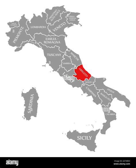 Abruzzo Red Highlighted In Map Of Italy Stock Photo Alamy