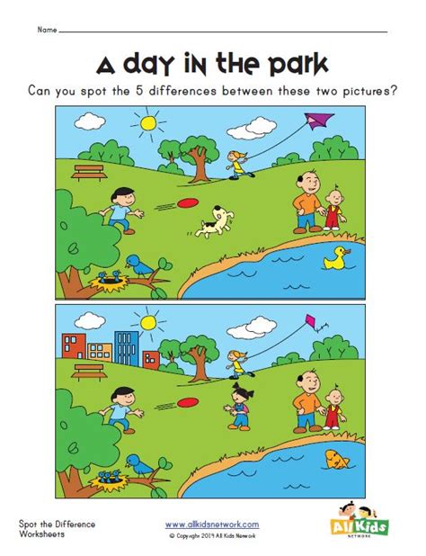 Spot The Difference At The Park Worksheet
