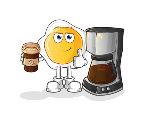 Premium Vector Fried Eggs Drinking Coffee Illustration Character