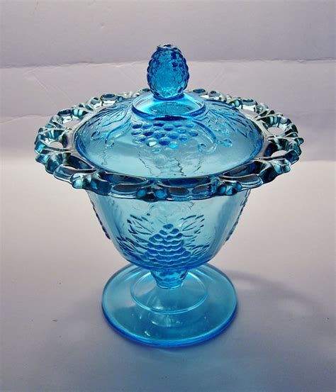 Indiana Glass Mid Century Vintage Blue Lace Edge Lidded Etsy Indiana Glass Carnival Glass