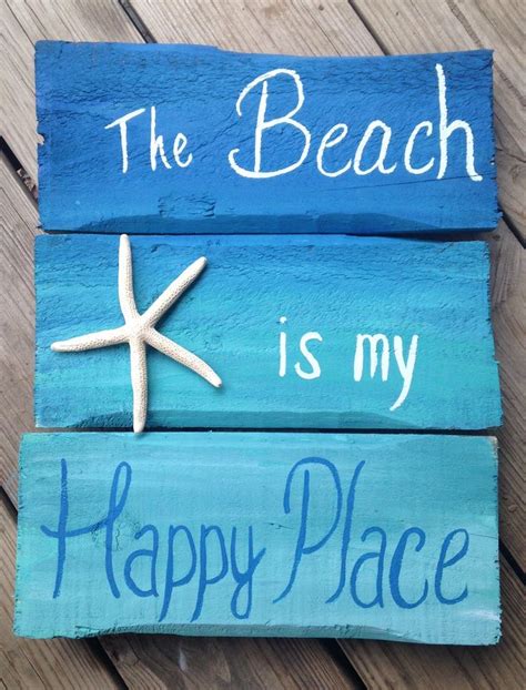 The Beach Is My Happy Place Old Wood Sign Beach Theme Decor Old Wood