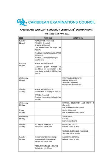 Csec And Cape Timetable