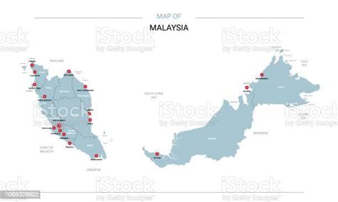 Malaysia Map Vector With Red Pin Stock Illustration Download Image