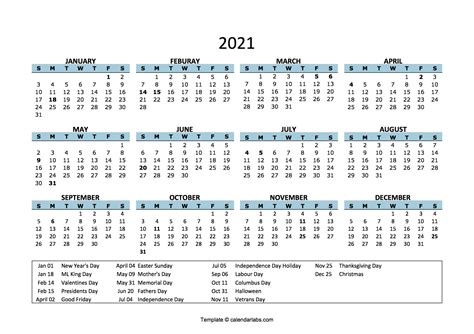 2021 Calendar Printable With Holidays Calendar Template 2022