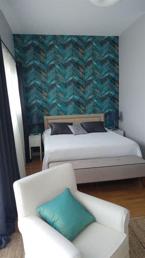 The best thing about bedroom wallpaper is its versatility, with hundreds of different patterns, styles and. Teal wood wallpaper accent wall | Teal accent walls, Wood ...