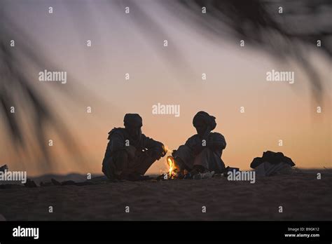 Africa Libya Sand Desert Tuaregs Camp Fires Sunrise Evening Mood Africa
