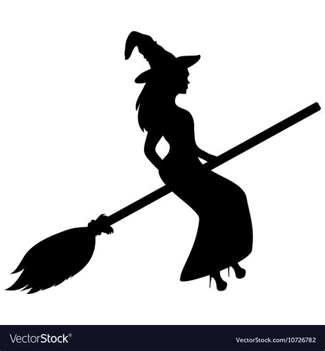 Young Witch Flying On A Broomstick Silhouette Vector Image