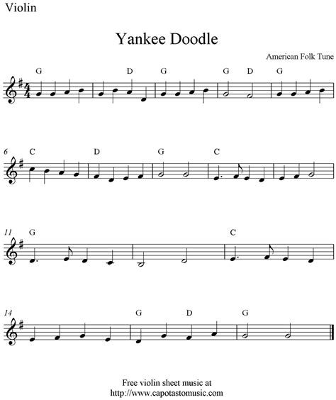 Easy Sheet Music For Beginners Yankee Doodle Free Violin Sheet Music